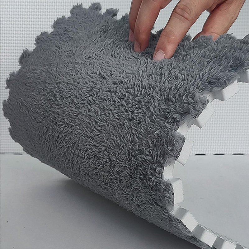 HUIDUO 16 Pcs Kids Foam Interlocking Carpet Tiles with Border, Thick Carpet Squares Plush Floor Playmats Baby Crawling Rug - 49" x 49",Grey (Grey, 16 Tiles) - Image 3
